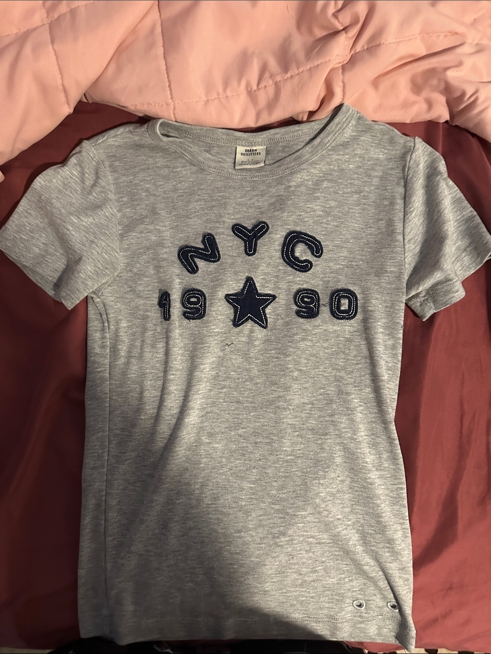 Urban Outfitters Gray Tee with Navy 'NYC 1990' Patch